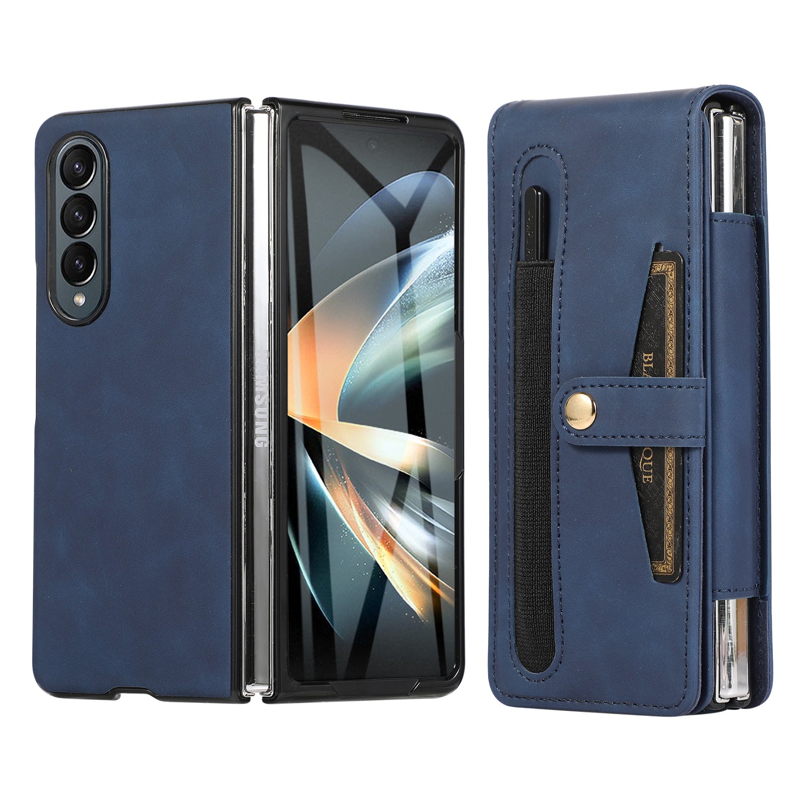 PC PU Leather Phone Case For Samsung Galaxy Z Fold3 5G Anti-scratch Glass Film Cover with Stylus Card Holder PC PU Leather Phone Case For Samsung Galaxy Z Fold3 5G Anti-scratch Glass Film Cover with Stylus Card Holder